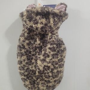 Top Paw Dog Cheetah Sherpa Hoodie Jacket With Pink Ears Size MED